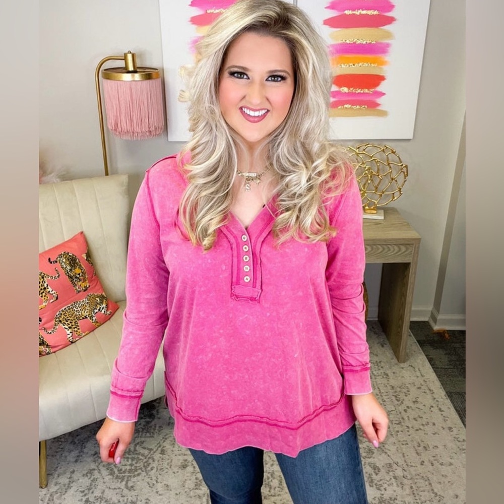 Pink Henley style boutique top